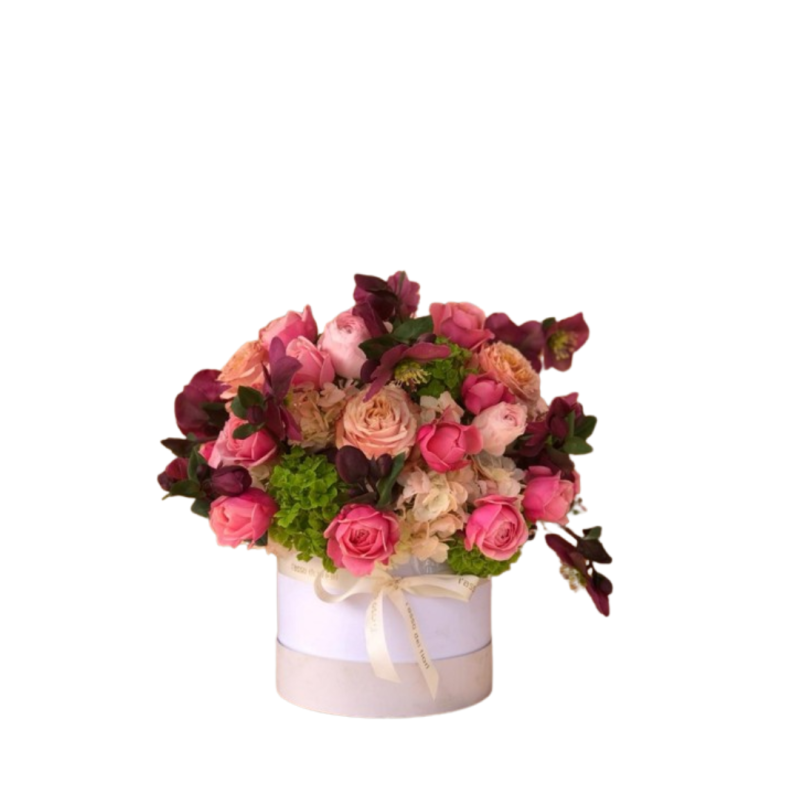 Box Armonia - composizione di ortensie, elleboro e rose